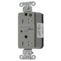 Hubbell Wiring Device-Kellems Straight Blade Devices, Decorator Duplex Receptacle, Hospital Grade, SNAP-Connect, Surge supression, Tamper Resistant, LED Indicator, 20A 125V SNAP8362GYS